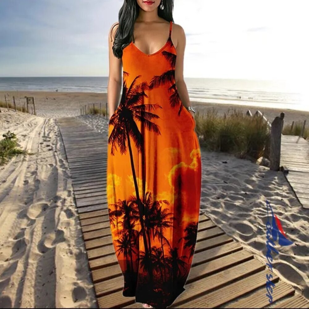 Vestidos elegantes para mujer, Vestido largo de playa. Talla 4XL